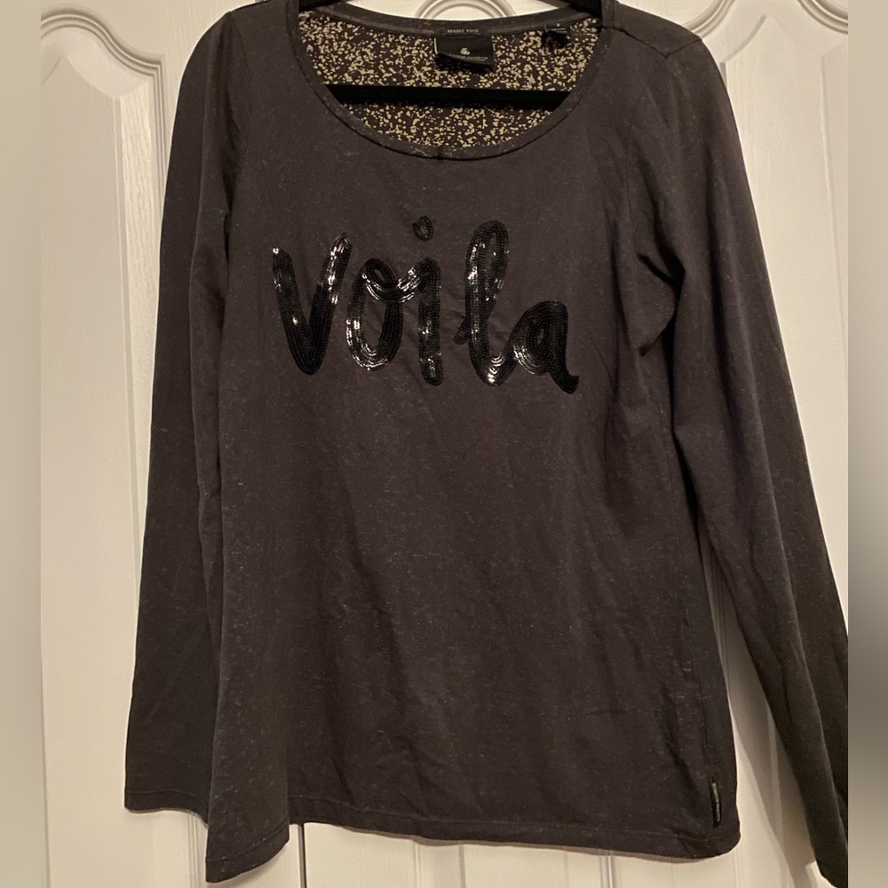 Maison Scotch Charcoal 'Voilà' Sequin Long Sleeve Tee